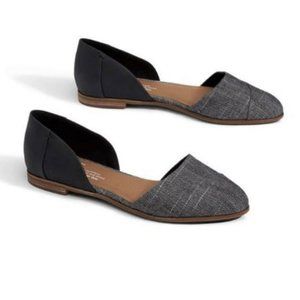 TOMS Women Jutti d'Orsay Cut Chambray Pointed Toe Grey Texture Color Block Flats